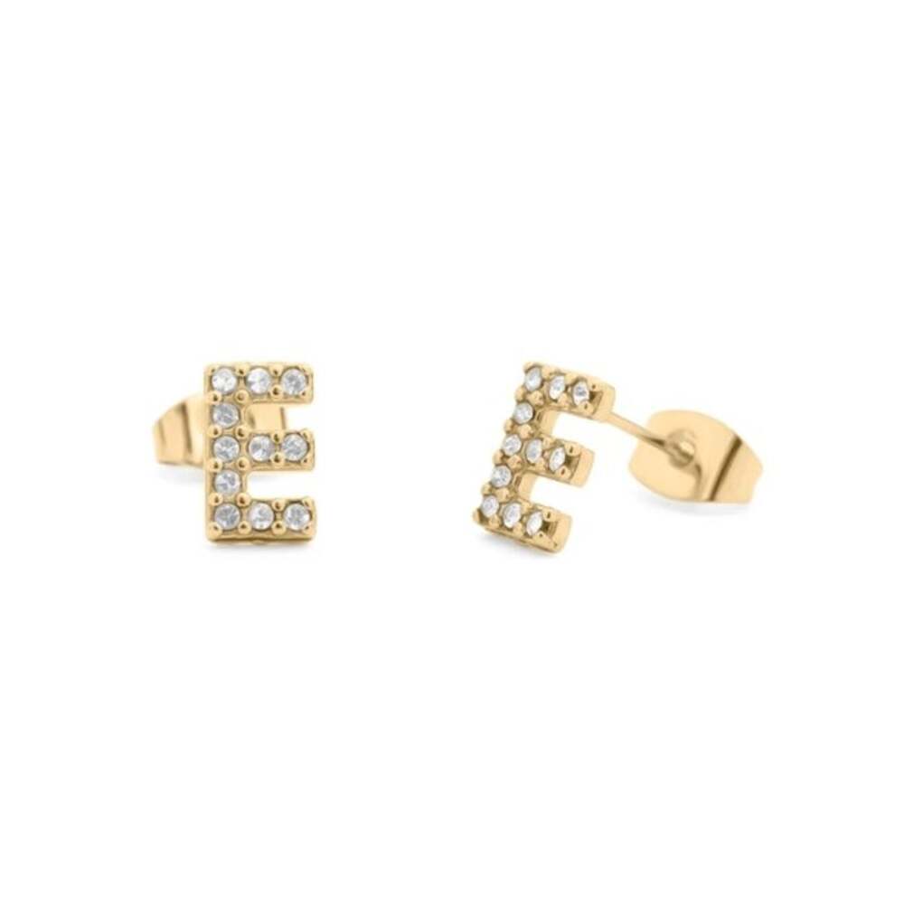 NWT 18K Gold PVD Initial Stud E Earrings Stones Waterproof Tarnish Free Dainty